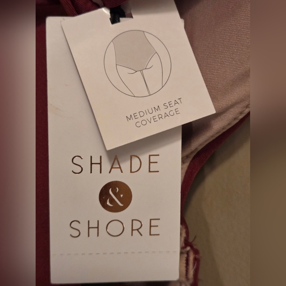 Shade And Shore Swimsuit Size Large 12-14 Belted Burgundy One Piece NWT - Picture 7 of 11